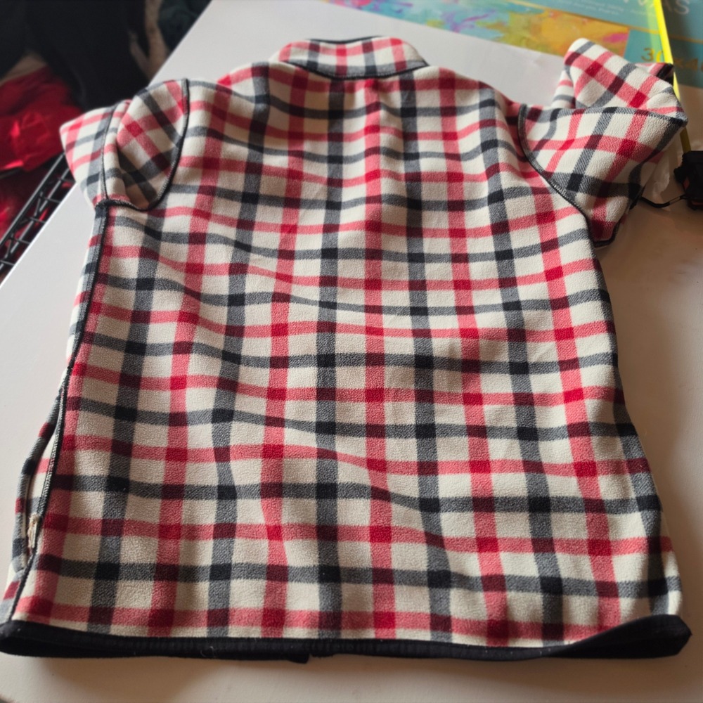 Reversible Fleece Jacket Mens Full Zip Plaid Brown Red Mock Neck Size S - Picture 4 of 7